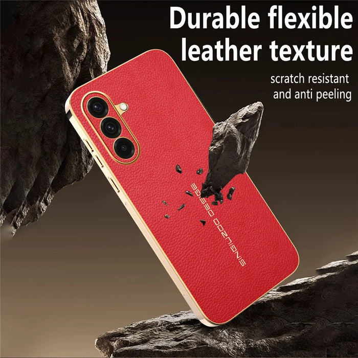 For Samsung Galaxy A37 5G Case Anti Scratch Litchi Texture TPU Leather PU Phone Back Cover - Red - 6