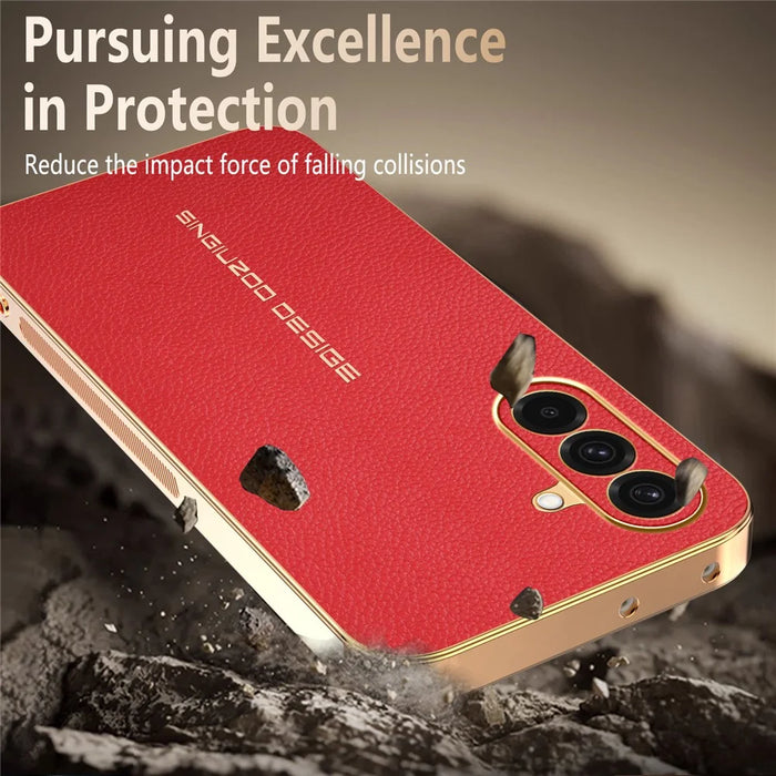For Samsung Galaxy A37 5G Case Anti Scratch Litchi Texture TPU Leather PU Phone Back Cover - Red - 7