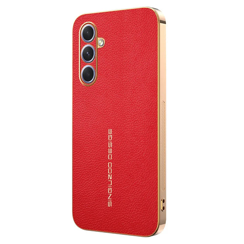 For Samsung Galaxy A55 5G Case Anti Scratch Litchi Texture TPU Leather PU Phone Back Cover - Red - 1