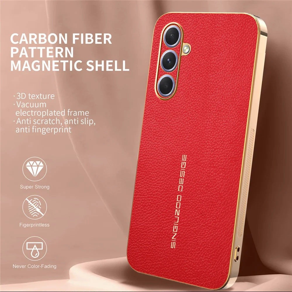 For Samsung Galaxy A55 5G Case Anti Scratch Litchi Texture TPU Leather PU Phone Back Cover - Red - 2