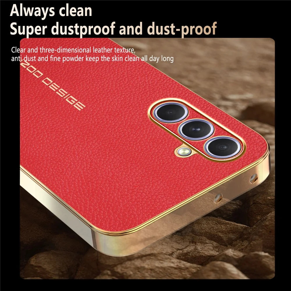 For Samsung Galaxy A55 5G Case Anti Scratch Litchi Texture TPU Leather PU Phone Back Cover - Red - 4