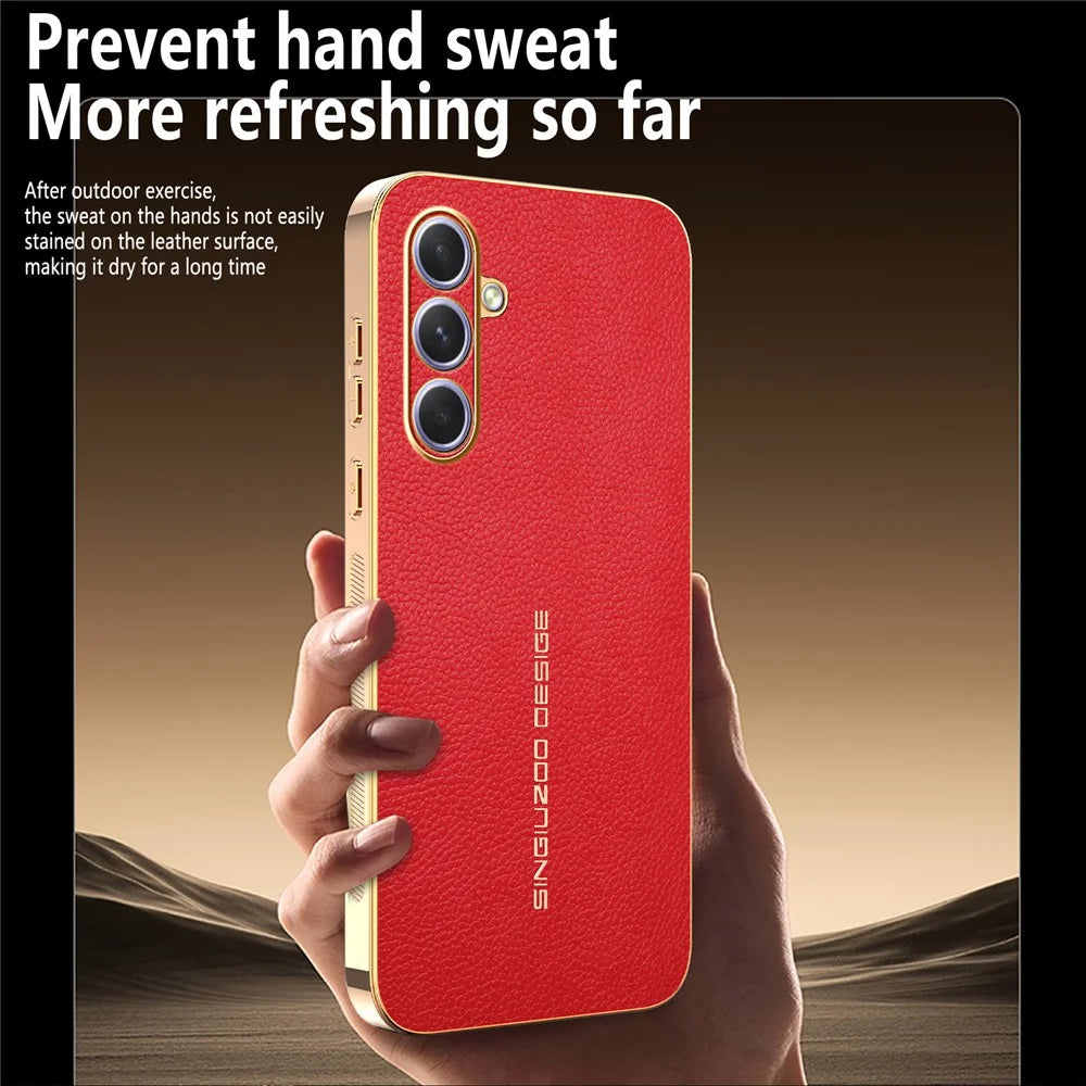 For Samsung Galaxy A55 5G Case Anti Scratch Litchi Texture TPU Leather PU Phone Back Cover - Red - 5
