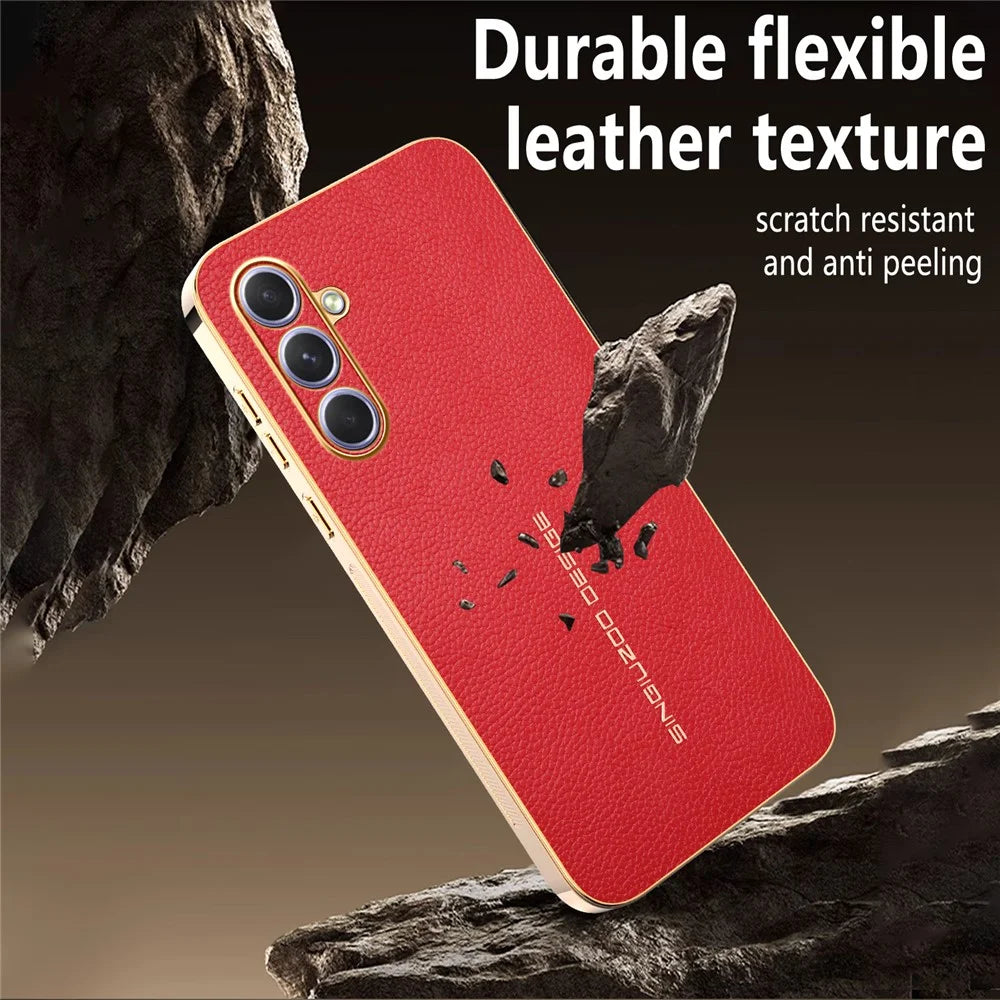 For Samsung Galaxy A55 5G Case Anti Scratch Litchi Texture TPU Leather PU Phone Back Cover - Red - 6