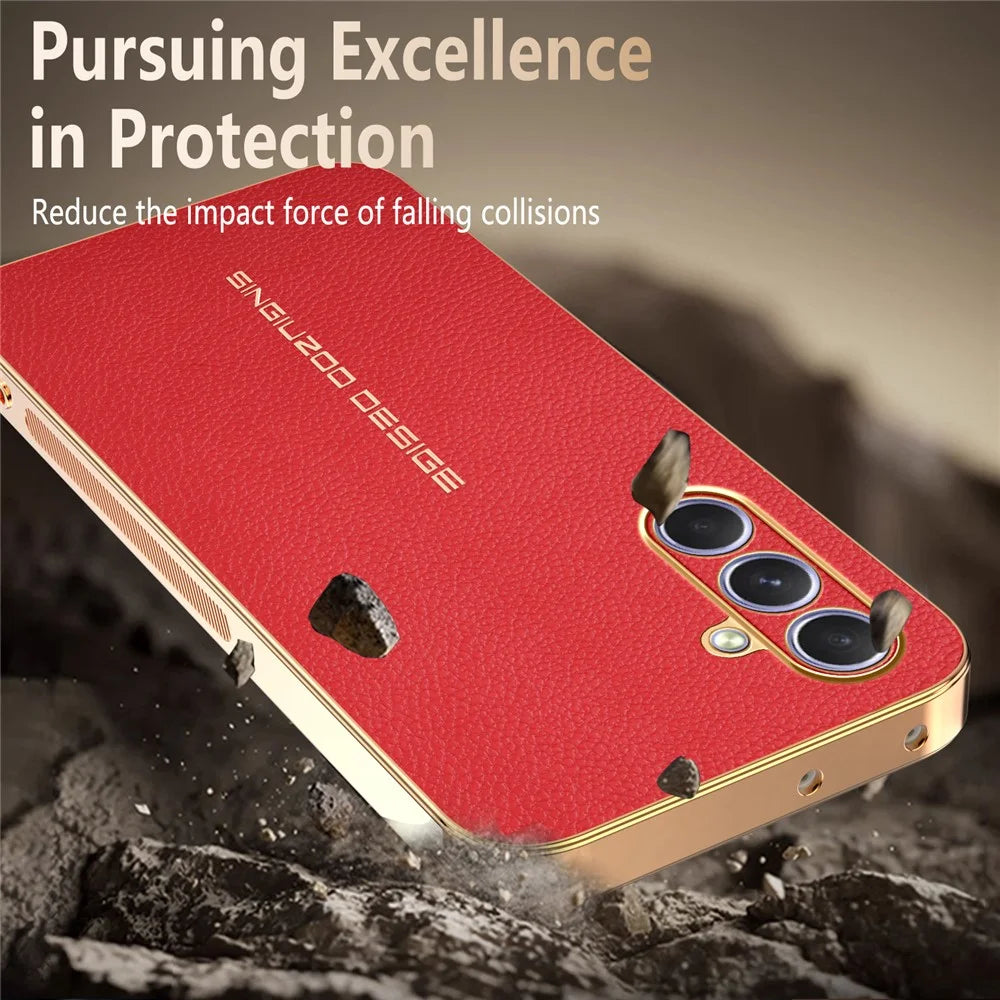For Samsung Galaxy A55 5G Case Anti Scratch Litchi Texture TPU Leather PU Phone Back Cover - Red - 7