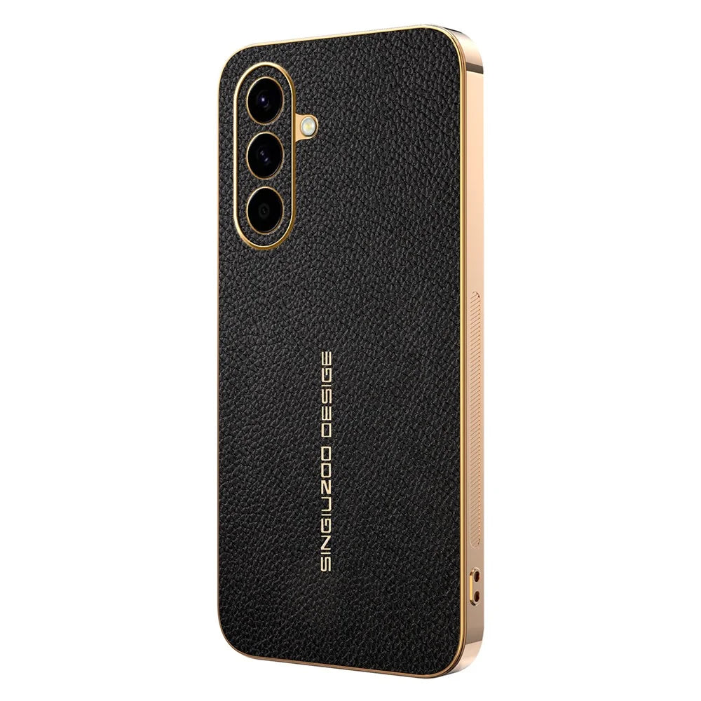 For Samsung Galaxy A56 5G Case Anti Scratch Litchi Texture TPU Leather PU Phone Back Cover - Black - 1