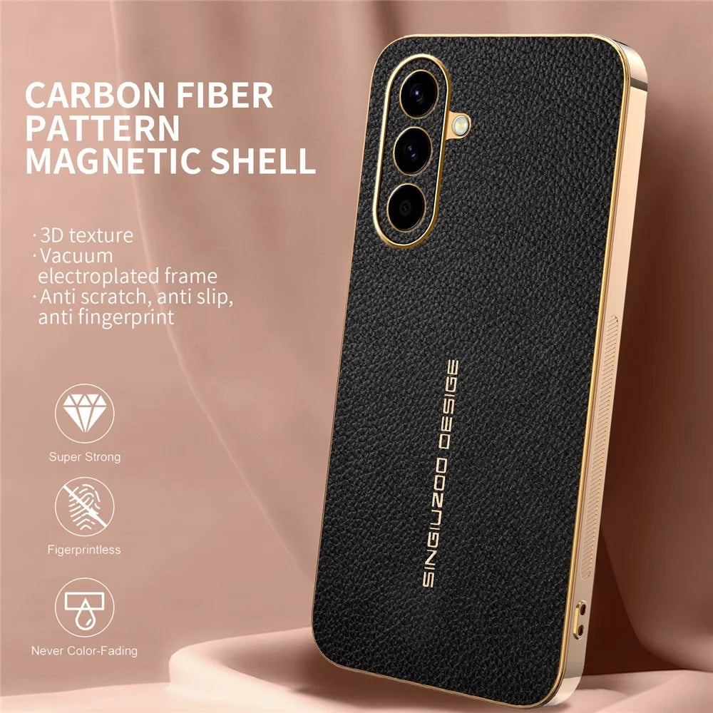 For Samsung Galaxy A56 5G Case Anti Scratch Litchi Texture TPU Leather PU Phone Back Cover - Black - 2