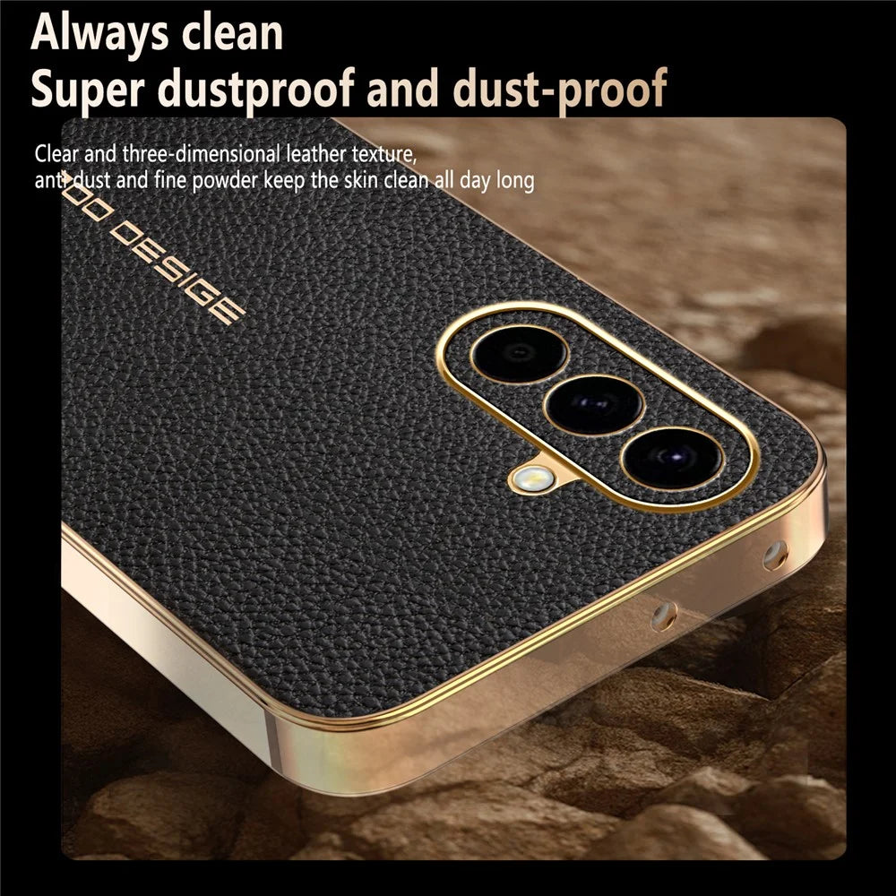 For Samsung Galaxy A56 5G Case Anti Scratch Litchi Texture TPU Leather PU Phone Back Cover - Black - 4