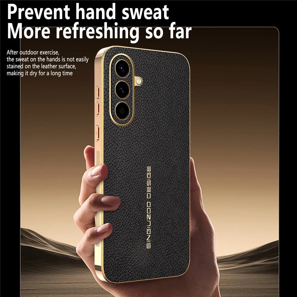 For Samsung Galaxy A56 5G Case Anti Scratch Litchi Texture TPU Leather PU Phone Back Cover - Black - 5