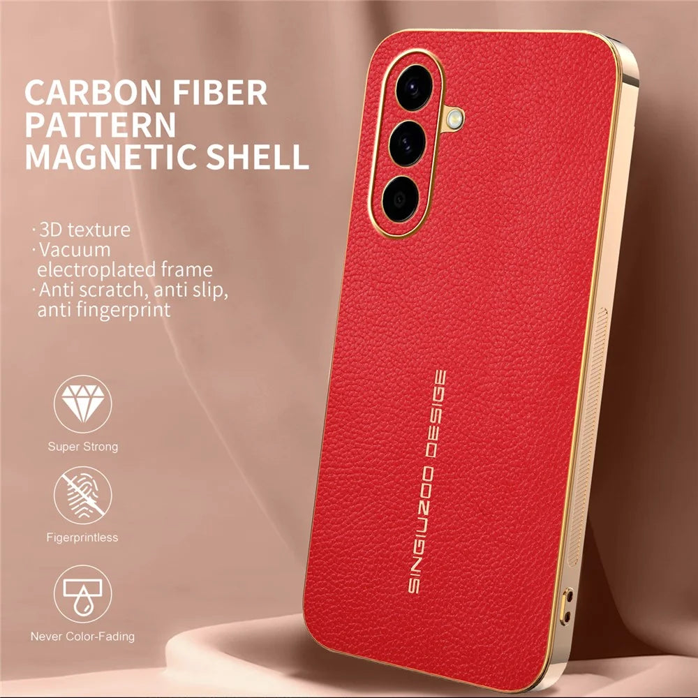 For Samsung Galaxy A57 5G Case Anti Scratch Litchi Texture TPU Leather PU Phone Back Cover - Red - 2
