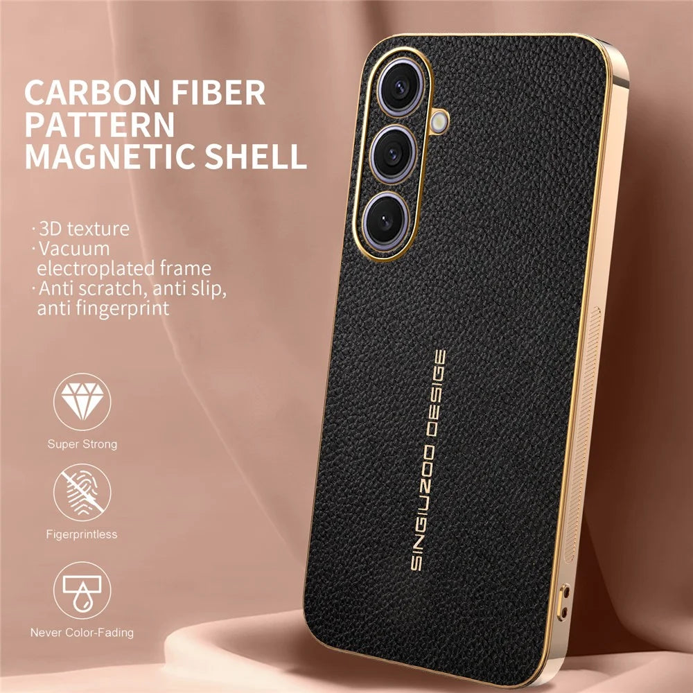 For Samsung Galaxy S24+ Case Anti Scratch Litchi Texture TPU Leather PU Phone Back Cover - Black - 2