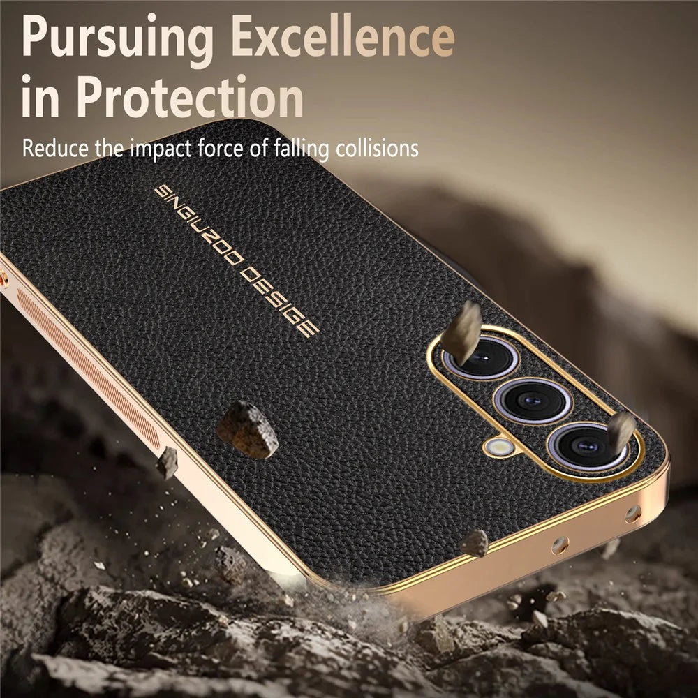 For Samsung Galaxy S24+ Case Anti Scratch Litchi Texture TPU Leather PU Phone Back Cover - Black - 7