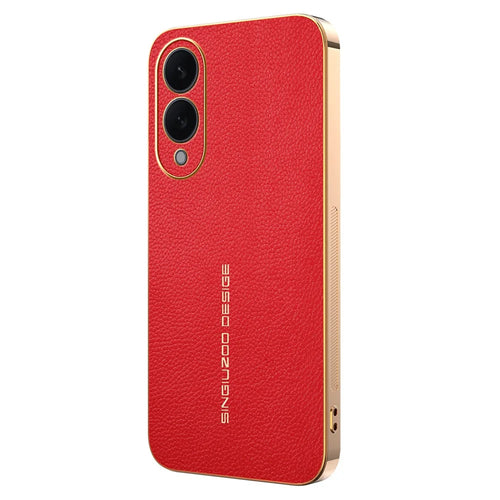 For Samsung Galaxy S25 Edge Case Anti Scratch Litchi Texture TPU Leather PU Phone Back Cover - Red - 1