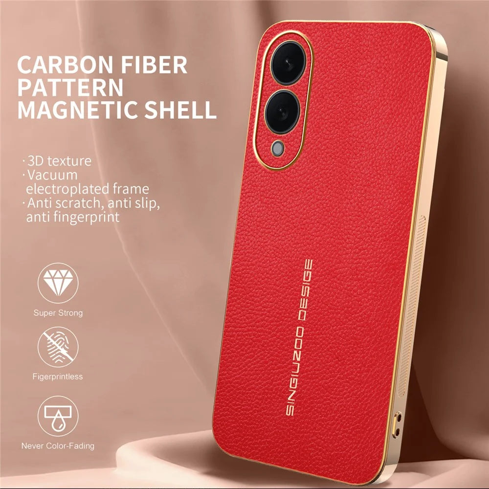 For Samsung Galaxy S25 Edge Case Anti Scratch Litchi Texture TPU Leather PU Phone Back Cover - Red - 2
