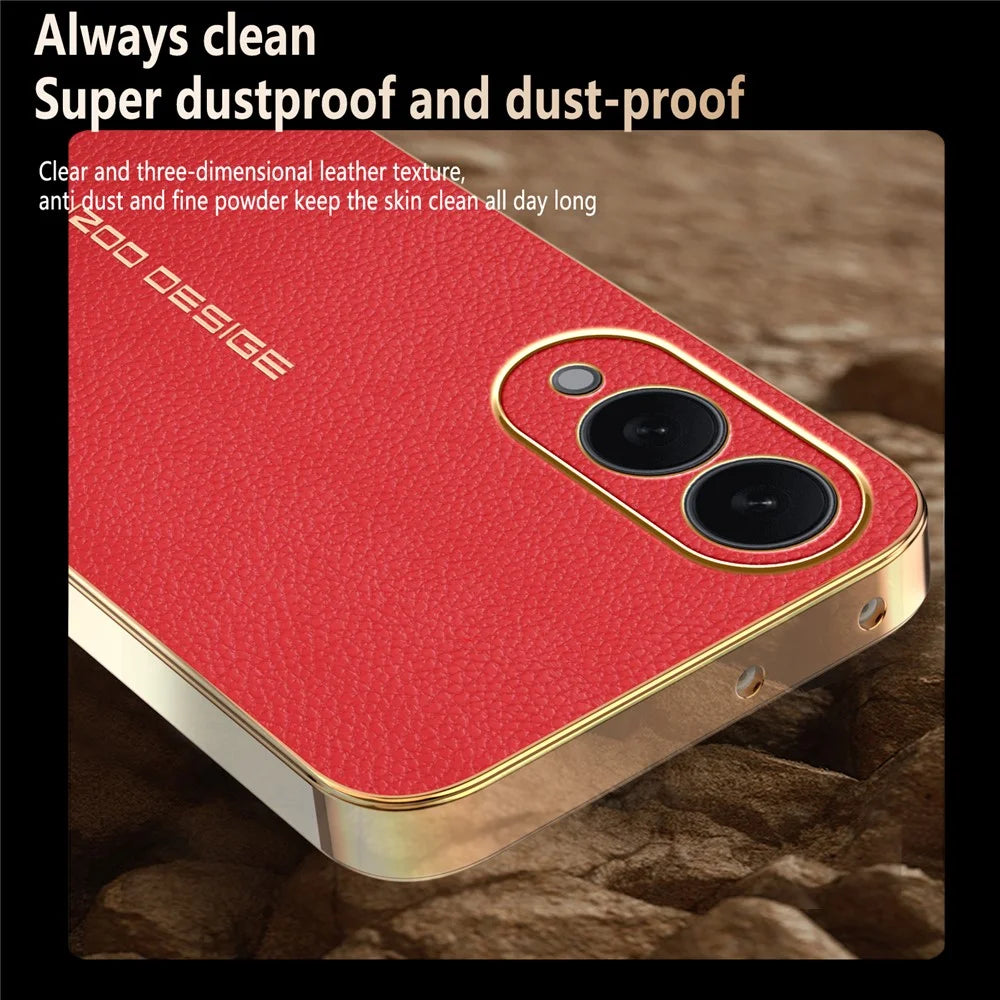 For Samsung Galaxy S25 Edge Case Anti Scratch Litchi Texture TPU Leather PU Phone Back Cover - Red - 4