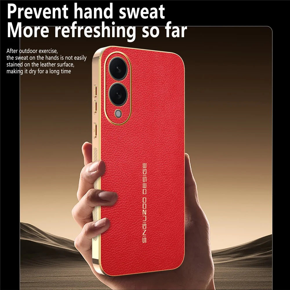 For Samsung Galaxy S25 Edge Case Anti Scratch Litchi Texture TPU Leather PU Phone Back Cover - Red - 5