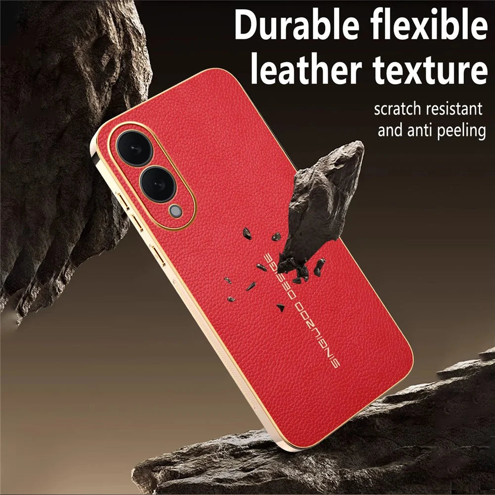 For Samsung Galaxy S25 Edge Case Anti Scratch Litchi Texture TPU Leather PU Phone Back Cover - Red - 6