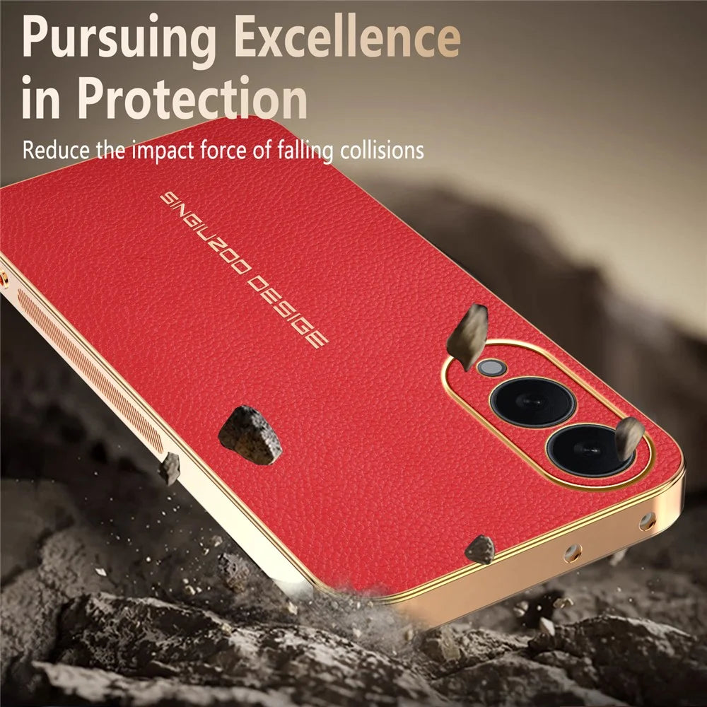 For Samsung Galaxy S25 Edge Case Anti Scratch Litchi Texture TPU Leather PU Phone Back Cover - Red - 7