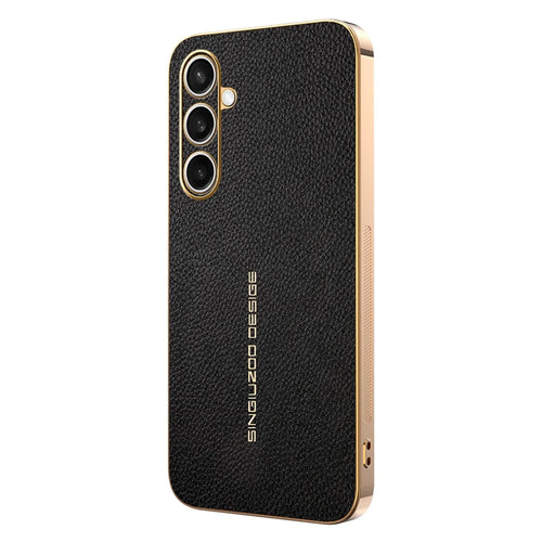For Samsung Galaxy S25 FE Case Anti Scratch Litchi Texture TPU Leather PU Phone Back Cover - Black - 1
