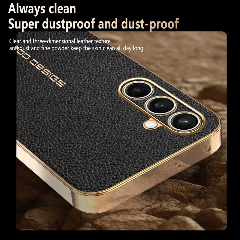 For Samsung Galaxy S25 FE Case Anti Scratch Litchi Texture TPU Leather PU Phone Back Cover - Black - 4