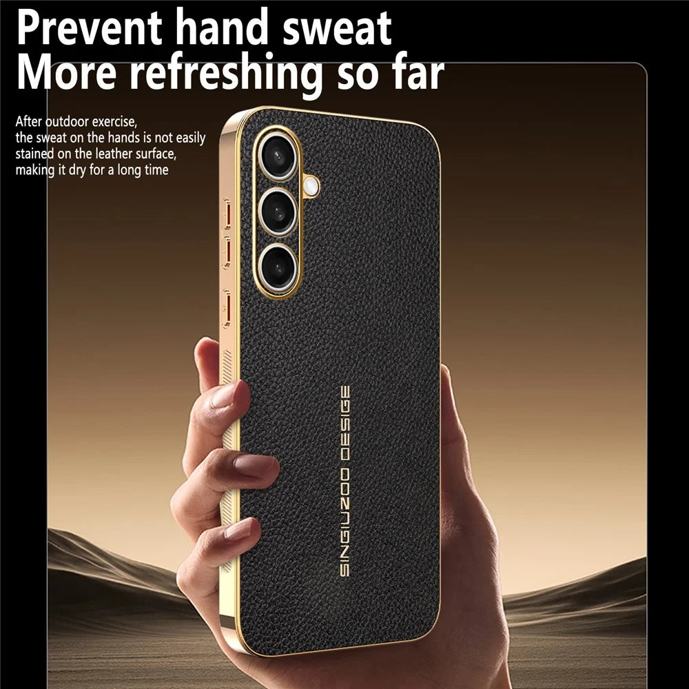 For Samsung Galaxy S25 FE Case Anti Scratch Litchi Texture TPU Leather PU Phone Back Cover - Black - 5