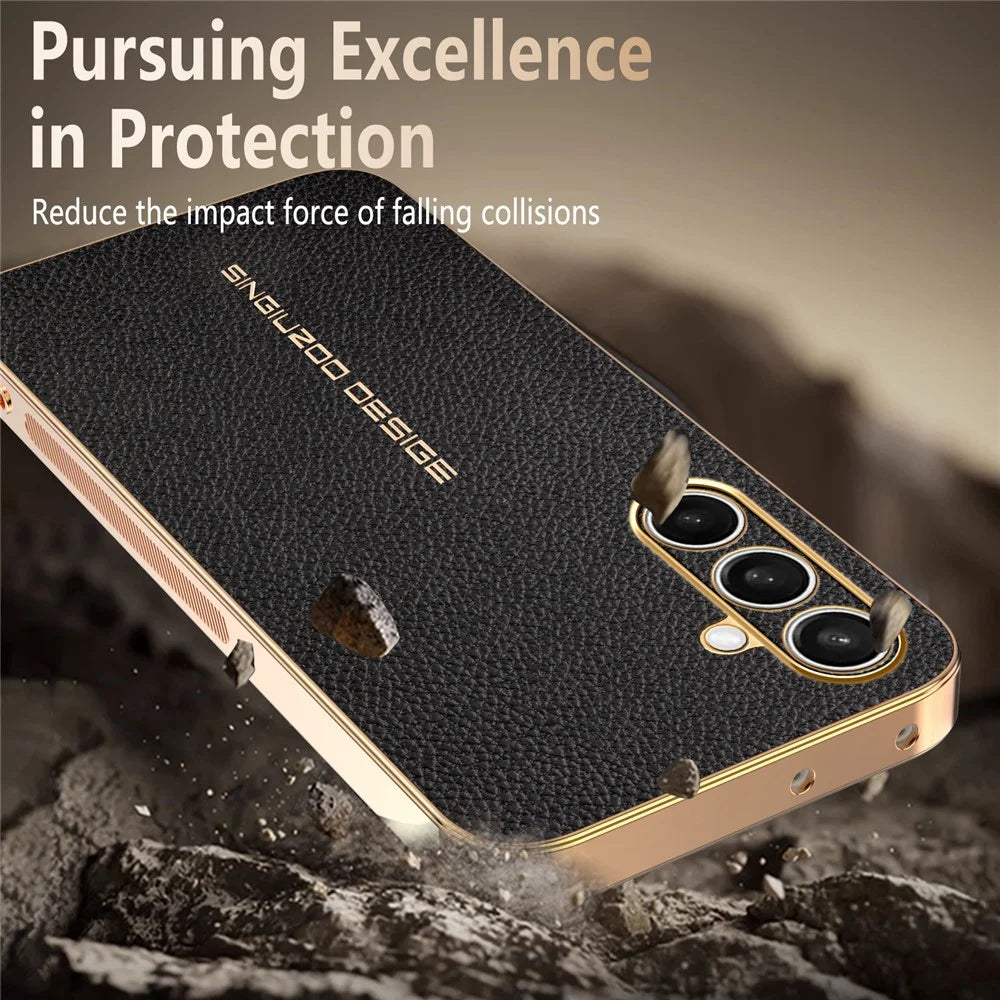 For Samsung Galaxy S25 FE Case Anti Scratch Litchi Texture TPU Leather PU Phone Back Cover - Black - 7