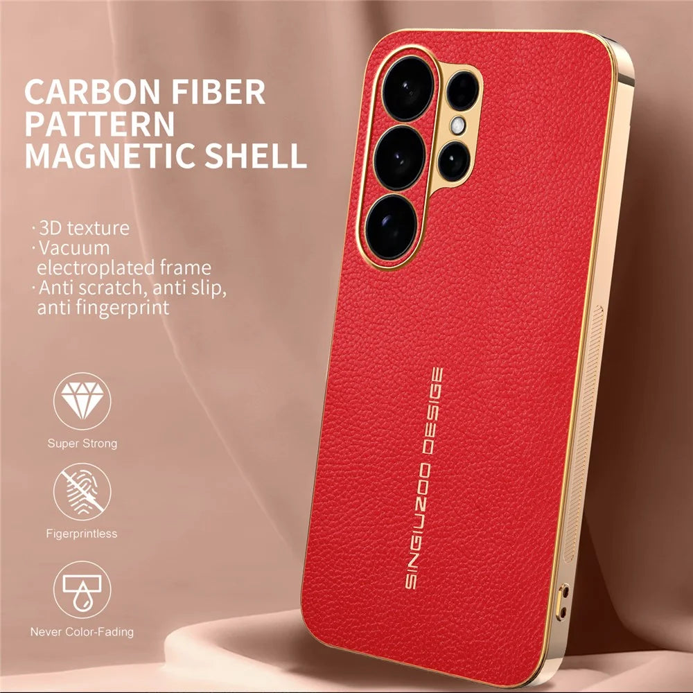 For Samsung Galaxy S26 Ultra Case Anti Scratch Litchi Texture TPU Leather PU Phone Back Cover - Red - 2
