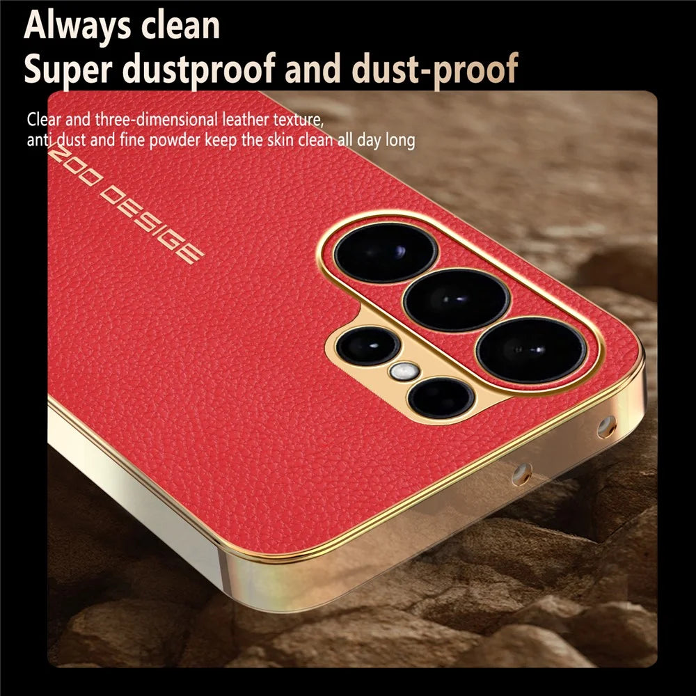For Samsung Galaxy S26 Ultra Case Anti Scratch Litchi Texture TPU Leather PU Phone Back Cover - Red - 4