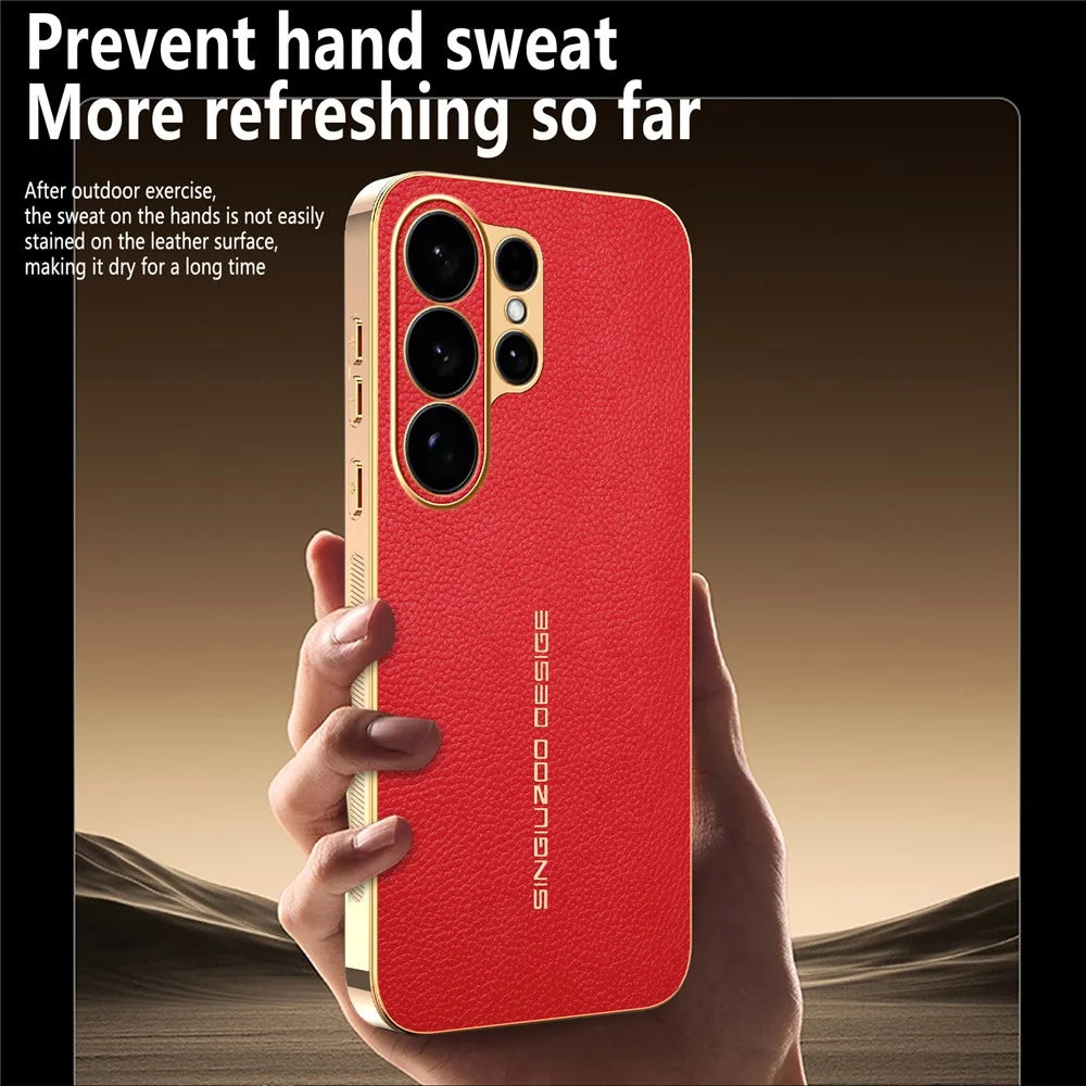 For Samsung Galaxy S26 Ultra Case Anti Scratch Litchi Texture TPU Leather PU Phone Back Cover - Red - 5