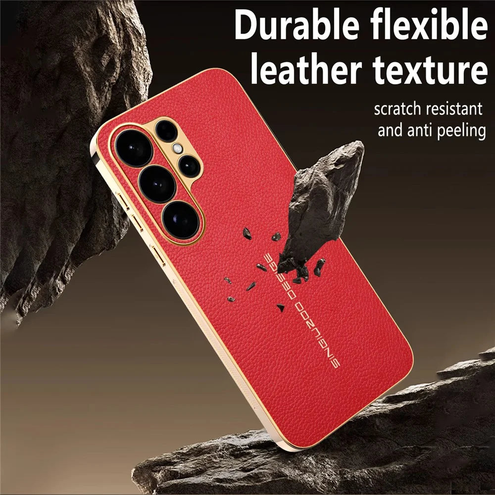 For Samsung Galaxy S26 Ultra Case Anti Scratch Litchi Texture TPU Leather PU Phone Back Cover - Red - 6