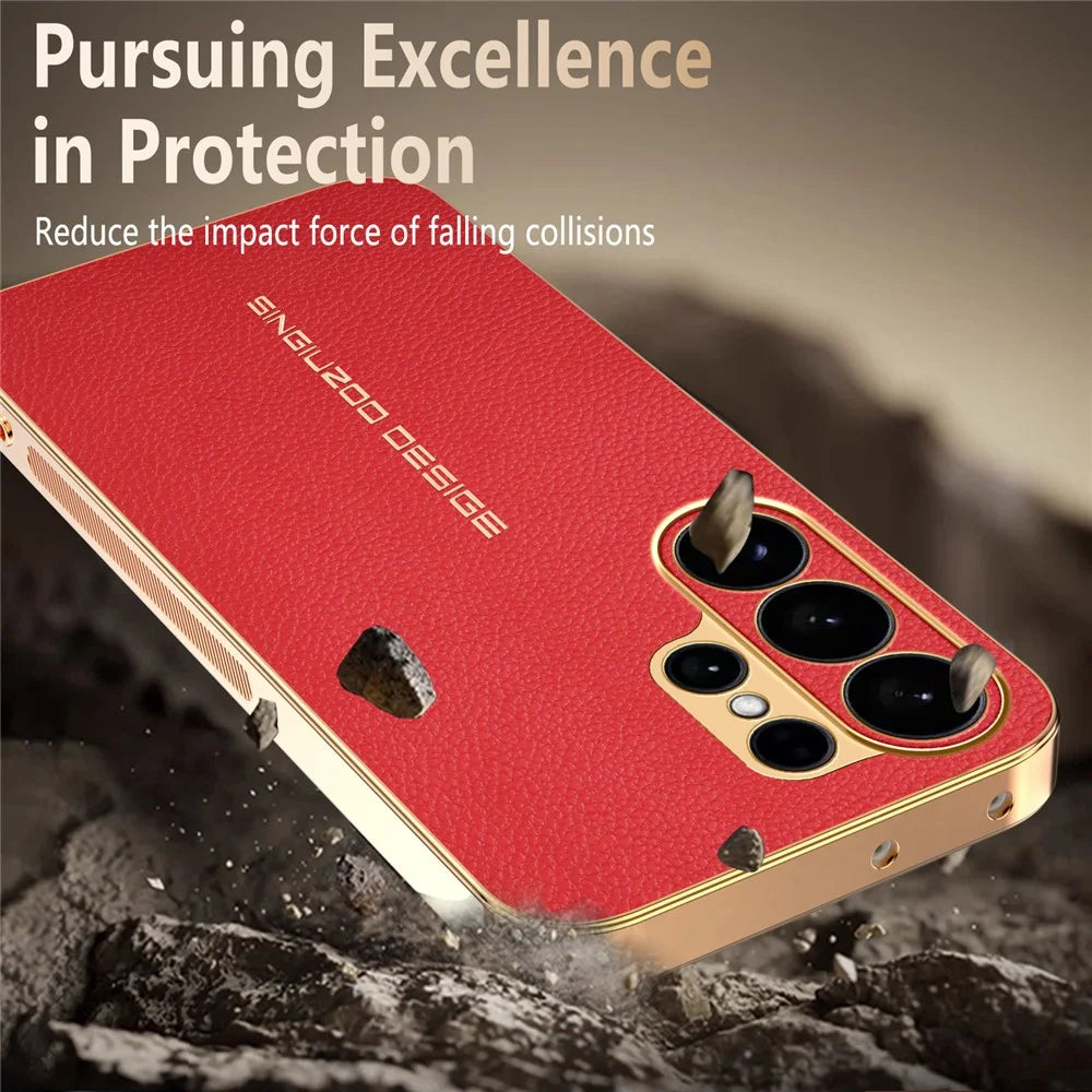 For Samsung Galaxy S26 Ultra Case Anti Scratch Litchi Texture TPU Leather PU Phone Back Cover - Red - 7