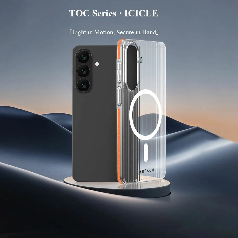 LEREACH TOC Series for Samsung Galaxy S26 Magnetic Case Flowing Grid PC Phone Cover - White - 5