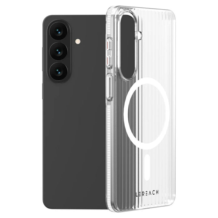 LEREACH TOC Series for Samsung Galaxy S26+ Magnetic Case Flowing Grid PC Phone Cover - White - 1