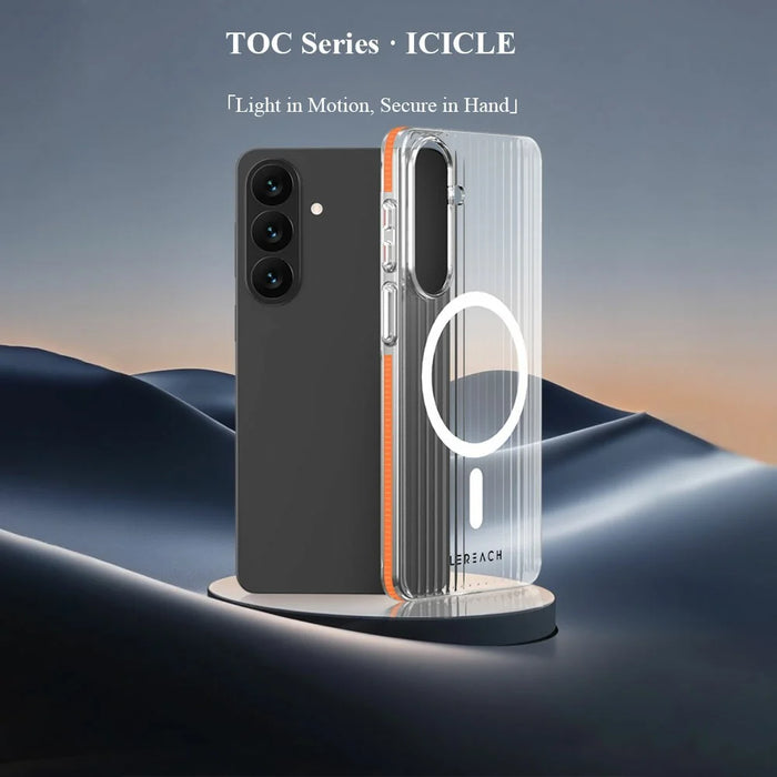 LEREACH TOC Series for Samsung Galaxy S26+ Magnetic Case Flowing Grid PC Phone Cover - White - 5
