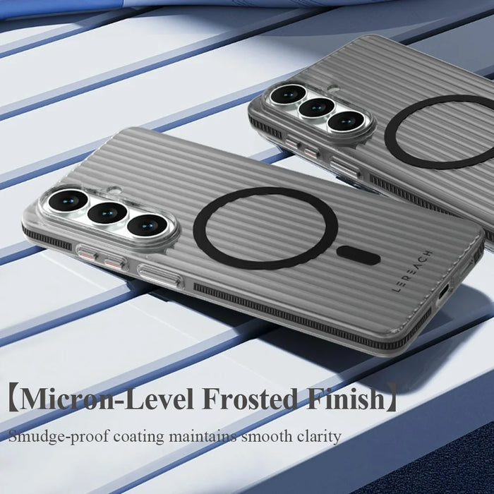 LEREACH TOC Series for Samsung Galaxy S26+ Magnetic Case Flowing Grid PC Phone Cover - White - 6