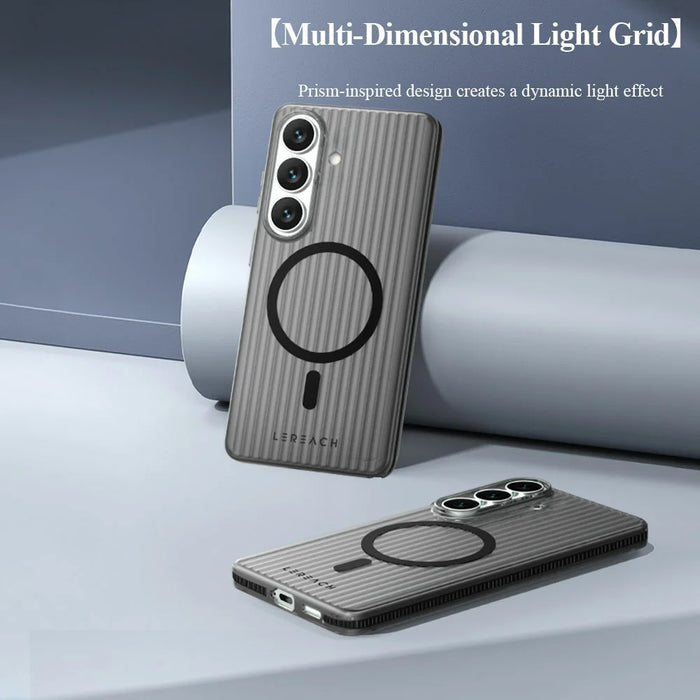LEREACH TOC Series for Samsung Galaxy S26+ Magnetic Case Flowing Grid PC Phone Cover - White - 7