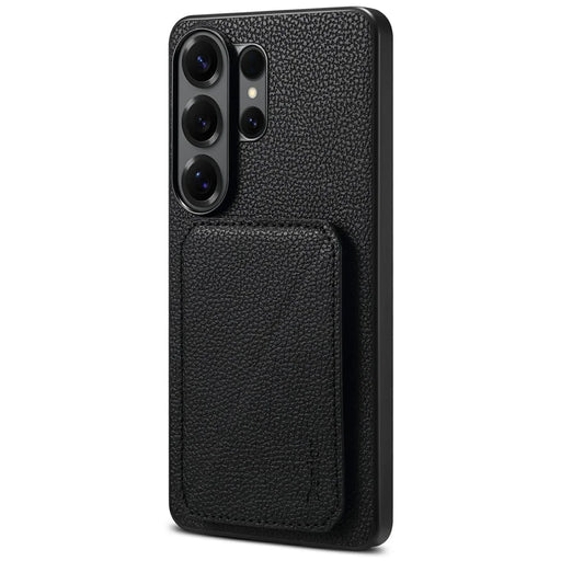DENIOR D29 For Samsung Galaxy S26 Ultra Magnetic Case Leather Back Phone Cover with Detachable Card Holder - Black - 1