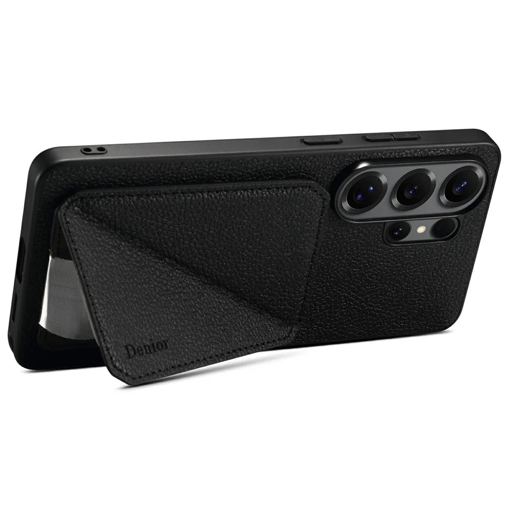 DENIOR D29 For Samsung Galaxy S26 Ultra Magnetic Case Leather Back Phone Cover with Detachable Card Holder - Black - 2