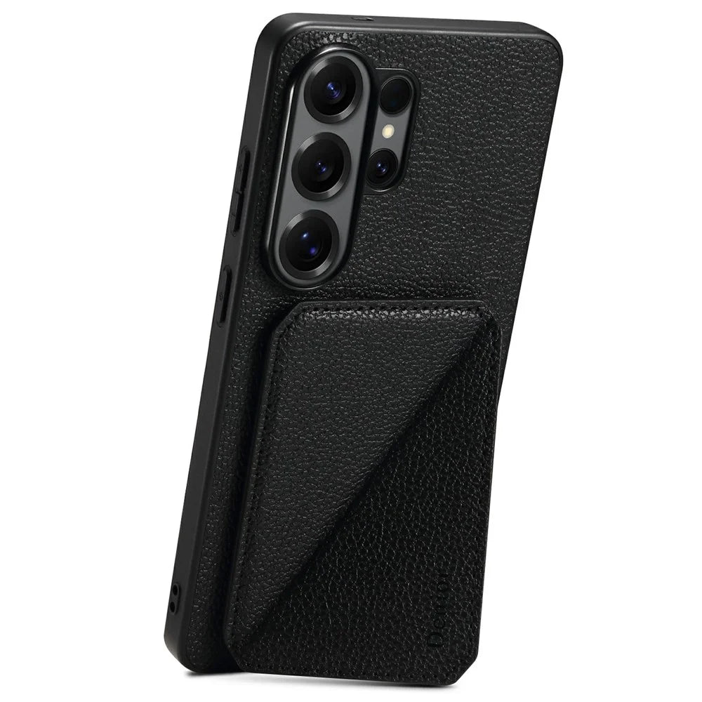 DENIOR D29 For Samsung Galaxy S26 Ultra Magnetic Case Leather Back Phone Cover with Detachable Card Holder - Black - 3
