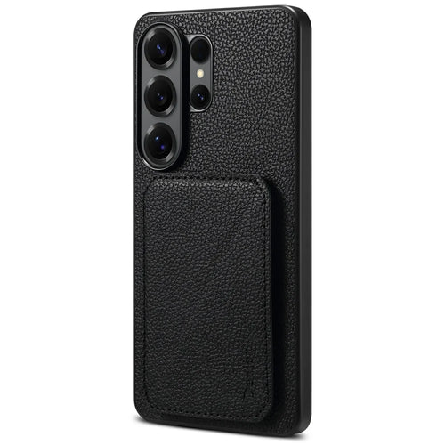 DENIOR D29 For Samsung Galaxy S25 Ultra Magnetic Case Leather Back Phone Cover with Detachable Card Holder - Black - 1