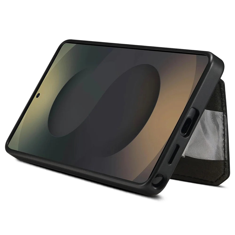 DENIOR D29 For Samsung Galaxy S25 Ultra Magnetic Case Leather Back Phone Cover with Detachable Card Holder - Black - 4