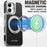 SUTENI G6 for iPhone 17 Magnetic Case Rotating Kickstand Electroplating Litchi Texture Leather Back Cover - Black - 3