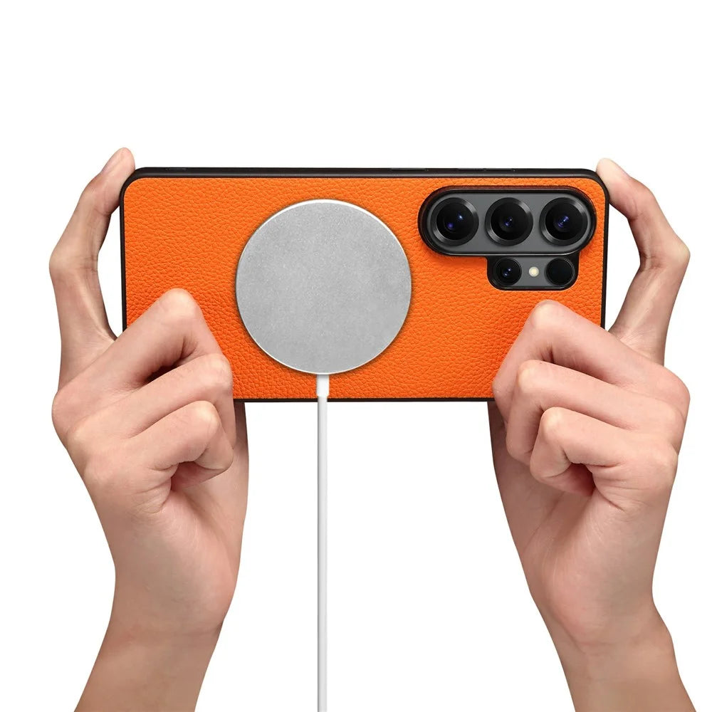 DENIOR D30 For Samsung Galaxy S25 Ultra Magnetic Case Detachable Card Holder Kickstand Litchi Texture Leather Back Phone Cover - Orange - 7