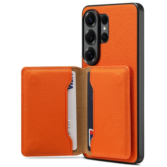 DENIOR D30 For Samsung Galaxy S26 Ultra Magnetic Case Detachable Card Holder Kickstand Litchi Texture Leather Back Phone Cover - Orange - 2