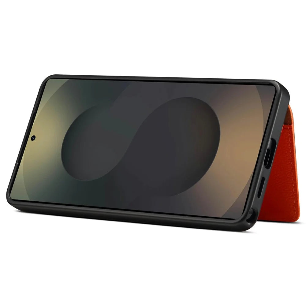 DENIOR D30 For Samsung Galaxy S26 Ultra Magnetic Case Detachable Card Holder Kickstand Litchi Texture Leather Back Phone Cover - Orange - 4