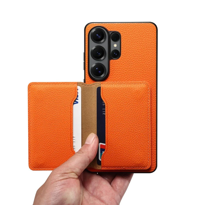 DENIOR D30 For Samsung Galaxy S26 Ultra Magnetic Case Detachable Card Holder Kickstand Litchi Texture Leather Back Phone Cover - Orange - 5