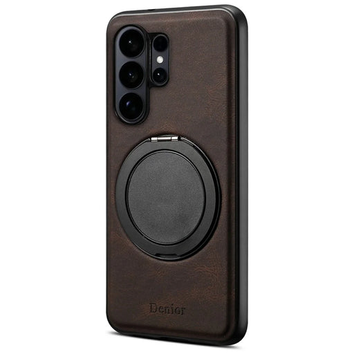 DENIOR A14 For Samsung Galaxy S25 Ultra Magnetic Case Rotary Kickstand Leather PC TPU Phone Cover - Brown - 1