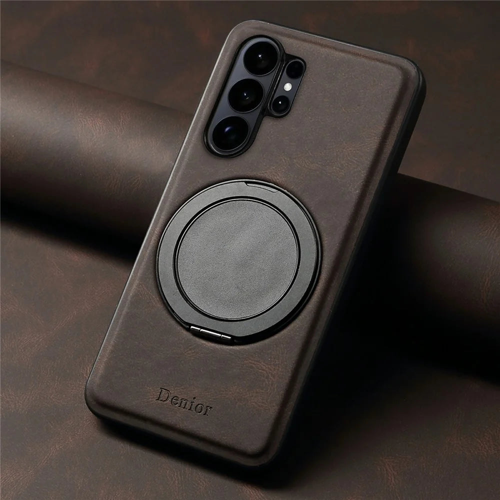 DENIOR A14 For Samsung Galaxy S25 Ultra Magnetic Case Rotary Kickstand Leather PC TPU Phone Cover - Brown - 6
