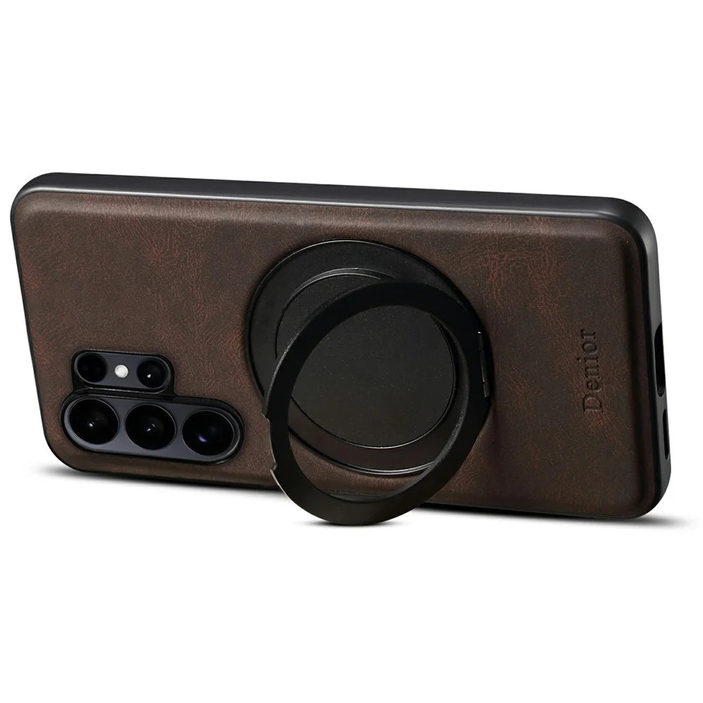DENIOR A14 For Samsung Galaxy S26 Ultra Magnetic Case Rotary Kickstand Leather PC TPU Phone Cover - Brown - 2