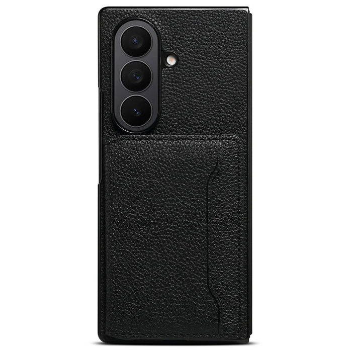 For Samsung Galaxy Z Fold7 5G Case with Card Slots Kickstand Calf Texture Leather Phone Back Cover - Black - 4