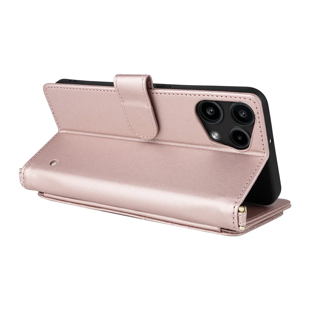 For Nothing Phone (3a) Lite 5G Leather Case Stand Wallet Phone Cover with Shoulder / Wrist Strap - Pink - 5